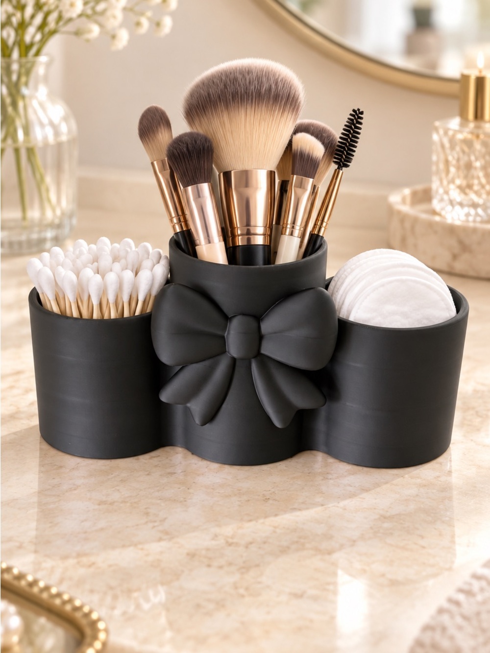 Black Bow Triple Cosmetic Organizer - Home Accents